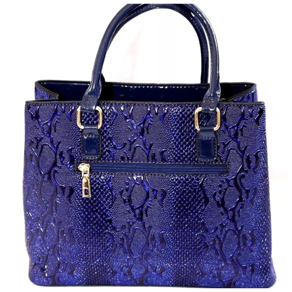 The Leona Blue Crocodile Embossed Handbag - Picture 3 of 7